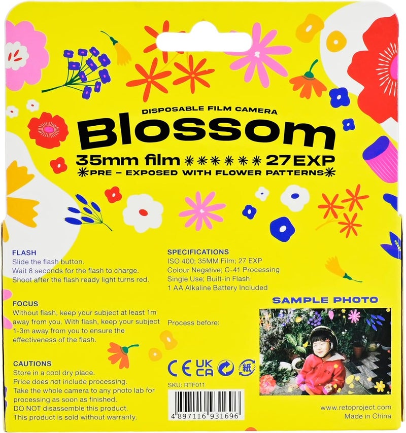 Retocolor Blossom 400 35mm Disposable Film Camera 27EXP, ISO400, Color Negative Film, Focus Free, Easy to Use, Built in Flash, Single Use (Film and Battery Included) (Blossom) - Image 2
